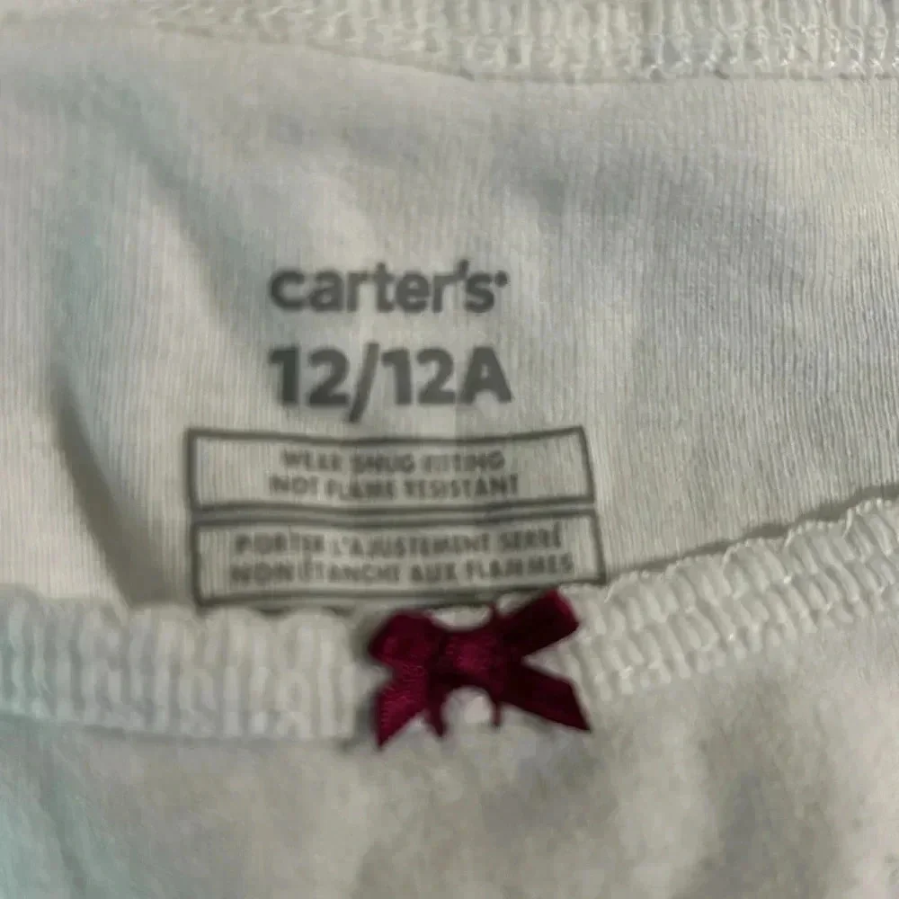 Carters girls size 12 pajama set, long sleeve top & pants white/gray comfy EUC